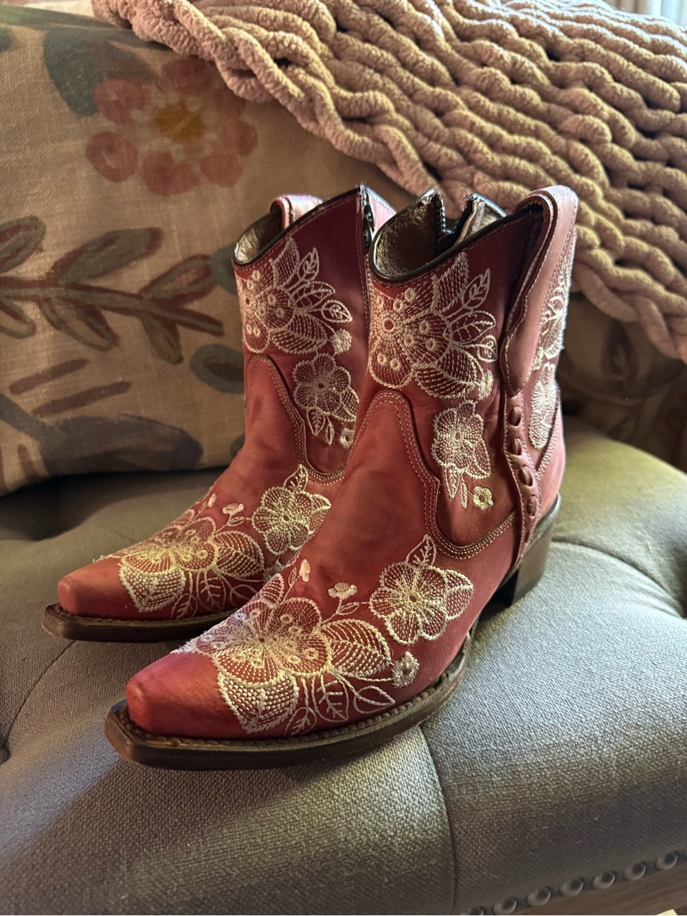 Red  Leather Cowboy Boots